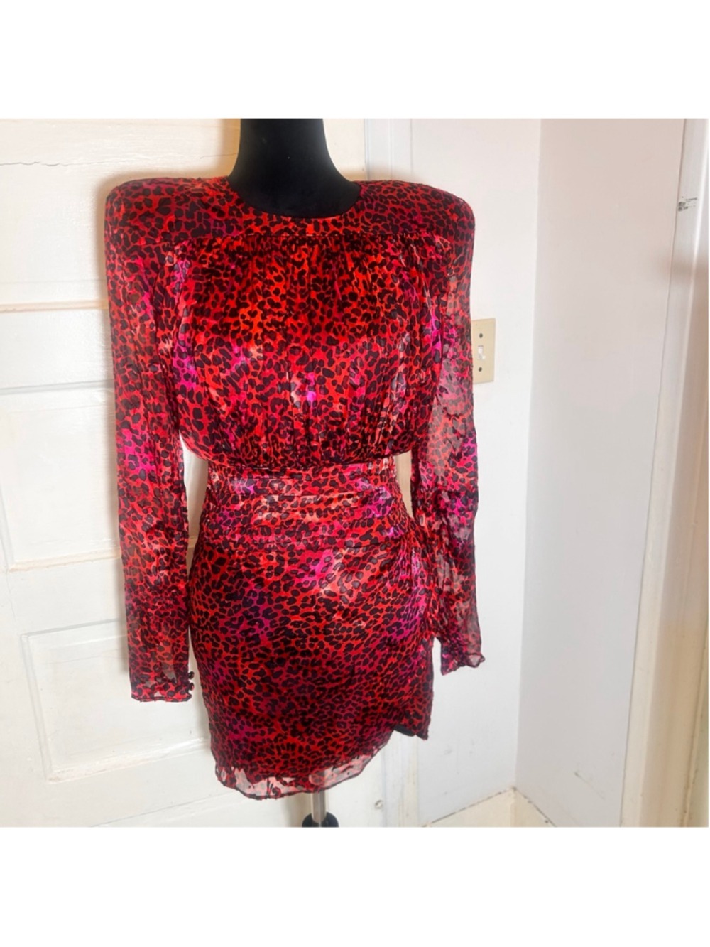 Dundas x Revolve Animal Print Long Sleeve Dress Date Cocktail Jacquard Burn Out